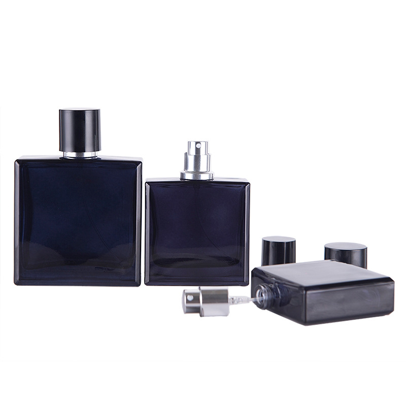 Perfume Fragrance Story - 30/50ml Ciemnoniebieska przezroczysta płaska kwadratowa szklana